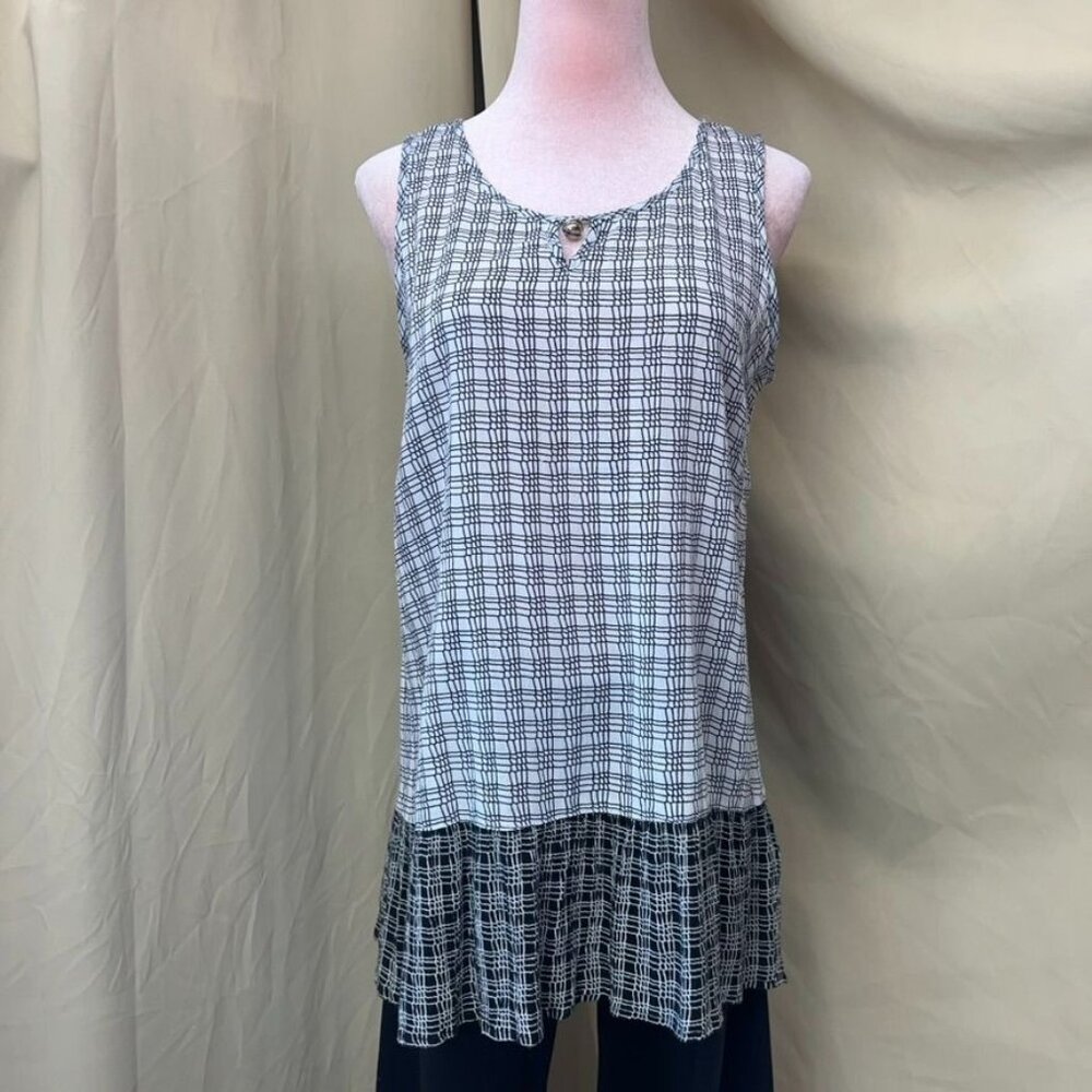 Antilia Femme  Black and White  Grid Pattern  with Bell Accent  Tank  Blouse  Si